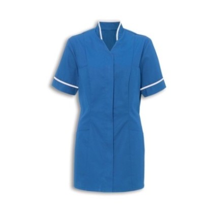Women's Mandarin Collar Tunic (Hospital Blue With White Trim) - NF20