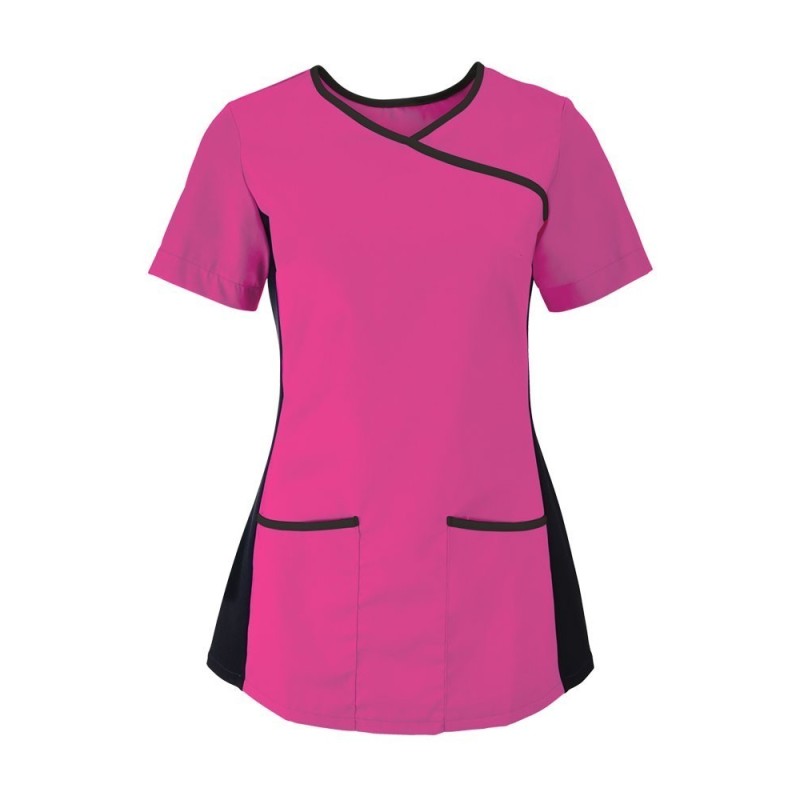 Women's Stretch Scrub Tunic (Pink with Black Trim) - NF43