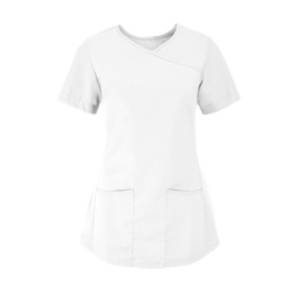 Women's Stretch Scrub Tunic (White With White Trim) - NF43