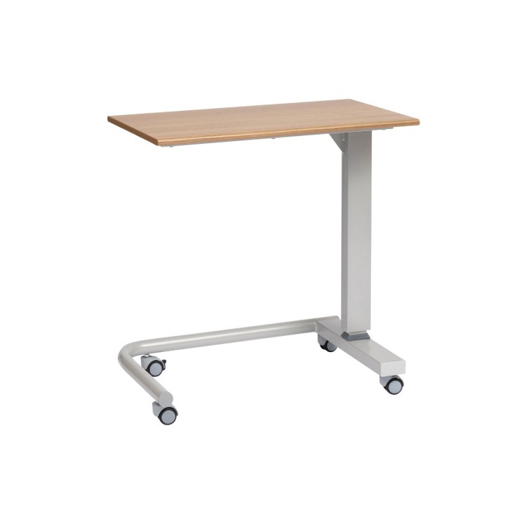 Alerta Gas Lift Overbed Table, Walnut Finish, Wheelchair Accessible Base with Braking Castors