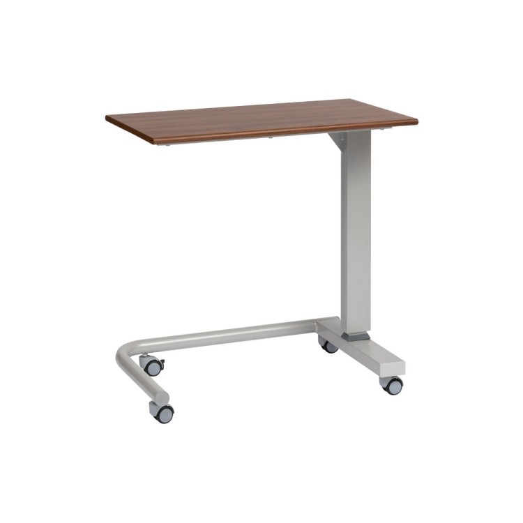 Alerta Gas Lift Overbed Table, Oak Finish, Wheelchair Accessible Base with Braking Castors