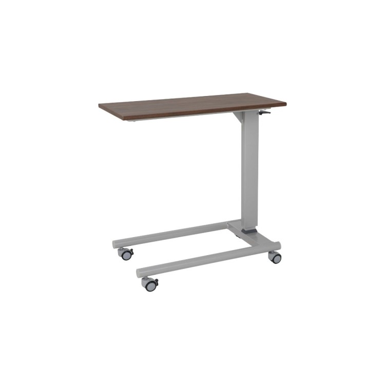 Alerta Gas Lift Overbed Table, Oak Finish, Straight Leg Base with Braking Castors
