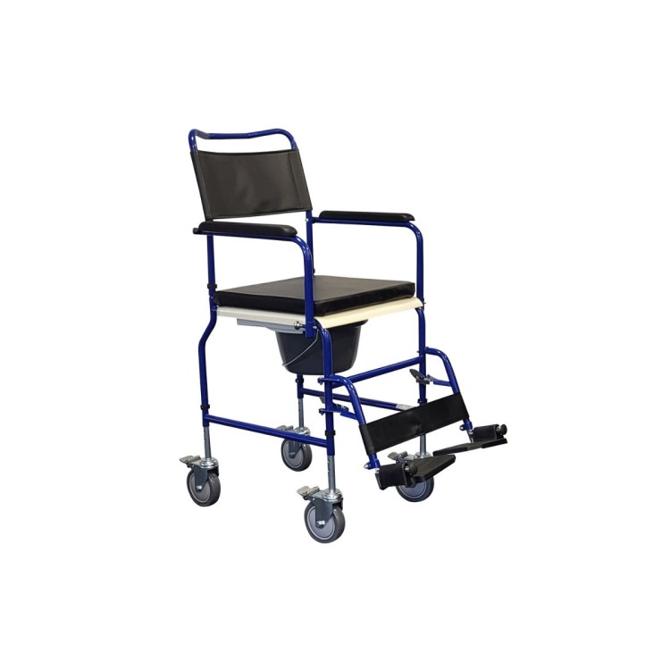 Alerta Adjustable Height Commode & Transfer Chair, Drop Armrests, Braked Castors, Wipe-Clean Design