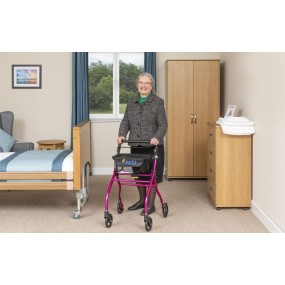 Alerta Four-Wheel Aluminium Lightweight Indoor Rollator, Compact, Foldable Rollator with Tray and Basket