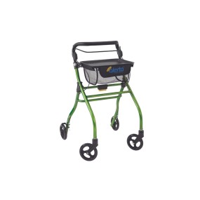 Alerta Four-Wheel Aluminium Lightweight Indoor Rollator, Compact, Foldable Rollator with Tray and Basket