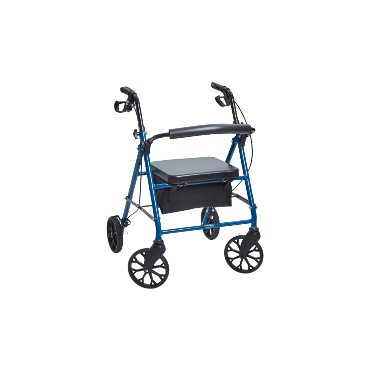 Four-Wheeled Rollator with Solid Back, Lightweight Aluminium Frame, Padded Seat and Storage Bag