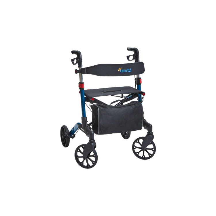 Alerta Four-Wheel Aluminium Dual-Folding Rollator, Lightweight, Quick-Fold, Adjustable Mobility Aid