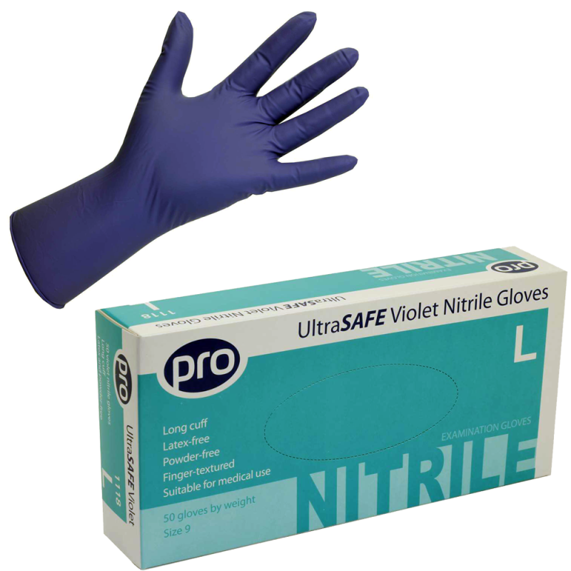 Nitrile Powder-Free Gloves Long Cuff Violet UltraSAFE (Case of 500)