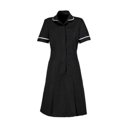 Zip Front Dress (Black with White Trim) - HP297