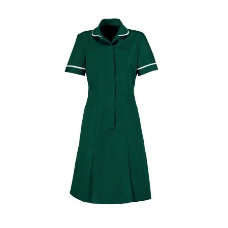 Zip Front Dress (Bottle Green with White Trim) - HP297