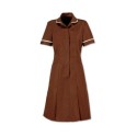 Zip Front Dress (Brown with White Trim) - HP297